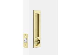 Dontay Pocket Door Handle and Edge Pull, Narrow Modern Rectangular Keyed Entry Function, Recessed Sliding Door Hardware for 1 3/8” to 2 3/16” Thickness Door (Privacy Lock, Satin Brass, 1 Pack)