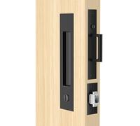 Dontay Pocket Door Handle and Edge Pull, Narrow Modern Rectangular Keyed Entry Function, Recessed Sliding Door Hardware for 1 3/8” to 2 3/16” Thickness Door (Privacy Lock, Matte Black, 2 Pack)
