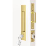 Dontay Pocket Door Handle and Edge Pull, Narrow Modern Rectangular Keyed Entry Function, Recessed Sliding Door Hardware for 1 3/8” to 2 3/16” Thickness Door (Keyed Lock, Satin Brass, 2 Pack)