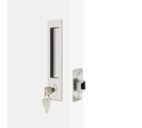 Dontay Pocket Door Handle and Edge Pull, Narrow Modern Rectangular Keyed Entry Function, Recessed Sliding Door Hardware for 1 3/8” to 2 3/16” Thickness Door (Keyed Lock, Brushed Nickel, 1 Pack)