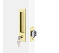 Dontay Pocket Door Handle and Edge Pull, Narrow Modern Rectangular Keyed Entry Function, Recessed Sliding Door Hardware for 1 3/8” to 2 3/16” Thickness Door (Keyed Lock, Satin Brass, 1 Pack)