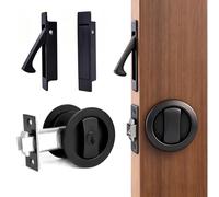 Dontay Pocket Door Key Lock with Edge Pull Handle,1 3/8" Backset,Stainless Steel Recessed 2 Sided,Hardware for 1 3/8" to 2 3/16" Sliding Door&Bathroom Doors (Matte Black, Round - 1 Set)