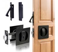 Dontay Pocket Door Key Lock with Edge Pull Handle,1 3/8" Backset,Stainless Steel Recessed 2 Sided,Hardware for 1 3/8" to 2 3/16" Sliding Door&Bathroom Doors (Matte Black, Square - 1 Set)