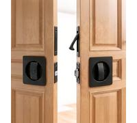 Dontay Pocket Door Lock with Edge Pull Handle,Color Coded Indicators,1 3/8" Backset,Stainless Steel Recessed 2 Side,for 1 3/8" to 2 3/16" Bathroom&Sliding Door (Matte Black, Square - 1 Set)