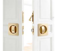 Dontay Pocket Door Lock with Edge Pull Handle,Color Coded Indicators,1 3/8" Backset,Stainless Steel Recessed 2 Side,for 1 3/8" to 2 3/16" Bathroom&Sliding Door (Satin Brass, Square - 2 Set)