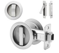 Dontay Pocket Door Passage Lock and Edge Pull, Non-Locking, Flush Mount, Low Profile Hidden Hardware, Flat Knob Handle for 1-3/8" to 2-3/16" Doors (1, Brushed Nickel)