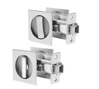 Dontay Pocket Door Passage Lock, Double Sided Rotation, Privacy (Bed/Bath) Latch, Flush, Large Locking Lever, Hardware for 1 3/8” to 2 3/16” Thickness Door (Brushed Nickel, Square - 2 Pack)