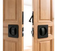 Dontay Pocket Door Privacy Lock with Edge Pull Handle,(Bed/Bath) 1 3/8" Backset,Stainless Steel Recessed 2 Sided,Recessed Knob,1 3/8" to 2 3/16" Bathroom&Sliding Door (Matte Black, Square - 2 Set)