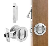 Dontay Pocket Door Privacy Lock with Edge Pull Handle,(Bed/Bath) 1 3/8" Backset,Stainless Steel Recessed 2 Sided,Recessed Knob,1 3/8" to 2 3/16" Bathroom&Sliding Door (Brushed Nickel, Round - 2 Set)