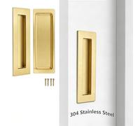 Dontay Sliding Closet Door Handles Flush Pulls 4.72in Length Recessed Finger Pulls for Sliding Barn Door Sqaure Cabinet Pulls Stainless Steel (4, Satin Brass, 4.72''(120mm))