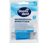 Dontodent Interdental Brushes ISO 3/3 mm, 32 Blue Interdental Brushes - Intensive Deep Teeth Cleaning Tight Interdental Spaces