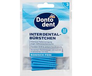 Dontodent Interdental Brushes ISO 3/3 mm, 32 Blue Interdental Brushes - Intensive Deep Teeth Cleaning Tight Interdental Spaces