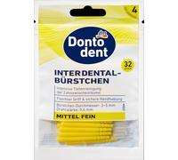 Dontodent Interdental Brushes, ISO 4/3.5 mm, 32 Yellow Interdental Brushes, Ideal for Cleaning Bridges and Brackets