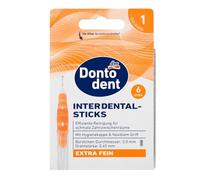 Dontodent Interdental Sticks Orange, ISO 1 (Diameter 2 mm) - 6 Interdental Brushes, Extra Fine - With Hygiene Cap and Flexible Handle