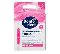Dontodent Interdental Sticks Pink, ISO 0 (Diameter 1.8 mm) - 6 Interdental Brushes, Micro Fine - With Hygiene Cap and Flexible Handle