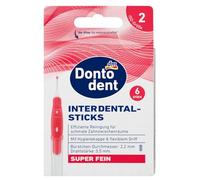 Dontodent Interdental sticks, red, ISO 2 (diameter 2.2 mm), 6 super fine interdental brushes, with hygienic cap and flexible handle