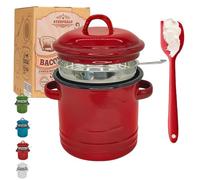 Donubiiu 2026 New Bacon Grease Container with Strainer, 46oz Large Capacity Grease Jar for Kitchen, with Food-Grade Silicone Spatula, for Greases, Dishwasher Safe (46oz,red)