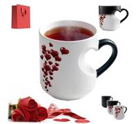 Donubiiu Heart-Shaped Color Changing Ceramic Mug, Heat Sensitive Magic Coffee Cup with Red Roses and Love You More Design, Valentines Gift (White)