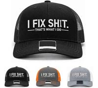 Donubiiu I Fix Shit Trucker Hat - Funny Mechanic & Fixer Cap, Mechanic Theme, Snapback Hat, Gift for Dad, Handyman, Contractor, Car Guys (Black)