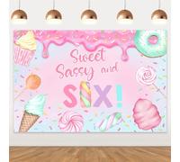 Donut 6th Birthday Banner Backdrop Sweet Sassy and Six Birthday Decorations 6 Year Old Girl Birthday Decor Candy Ice Cream Photography Background for Girls Donut 6th Birthday Party Supplies 5x3ft