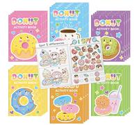 Donut Activity Books for Kids - 24Pcs Cute Doughnut Mini Game Coloring Booklet Bulk Maze Word Scramble Word Search Games for Birthday School DIY Activity Supplies Classroom Reward Goodies Bag Stuffer