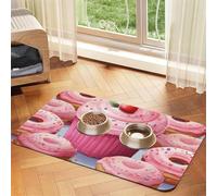 Donut and Cupcake Pet Feeding Mat Absorbent Pu Leather Dog Cat Food Mats Contain Spills Protects Floors, Anti-Slip Rubber Backing Dog Bowl Mats Easy Clean Pet Placemats 40x60cm