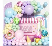 Donut Balloons Garland Arch Kit, 151Pcs Pastel Macaron Blue Pink Purple Latex Balloons with Candy Ice Cream Foil Balloon for Girls Women Birthday Wedding Baby Shower Decoration
