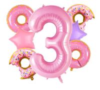 Donut Balloons Pink Number 3 Balloons Donut Foil Balloon for Sweet Three Birthday Party Decorations