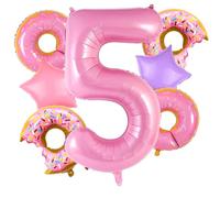 Donut Balloons Pink Number 5 Balloons Donut Foil Balloon for Sweet Five Birthday Party Decorations
