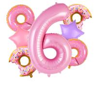 Donut Balloons Pink Number 6 Balloons Donut Foil Balloon for Sweet Six Birthday Party Decorations