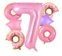 Donut Balloons Pink Number 7 Balloons Donut Foil Balloon for Sweet Seven Birthday Party Decorations