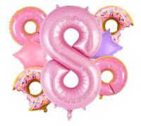 Donut Balloons Pink Number 8 Balloons Donut Foil Balloon for Sweet Eight Birthday Party Decorations