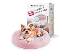 Donut Bed + F R E E Removable Cooling mat, Calming Dog Bed, Washable, Ideal for Small to Large Dogs and Cats & Round Dog Bed, Multiple Sizes,Pink,Combo X-Small (21" L x 21" W x 7" Th)