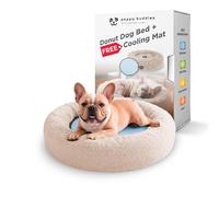 Donut Bed + F R E E Removable Cooling mat, Calming Dog Bed, Washable, Ideal for Small to Large Dogs and Cats & Round Dog Bed, Multiple Sizes,Beige, Combo Small (23" L x 23" W x 7" Th)