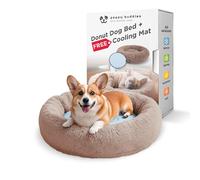 Donut Bed + F R E E Removable Cooling mat, Calming Dog Bed, Washable, Ideal for Small to Large Dogs and Cats & Round Dog Bed, Multiple Sizes,Brown, Combo Medium (30" L x 30" W x 8" Th)