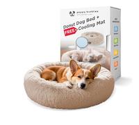 Donut Bed + F R E E Removable Cooling mat, Calming Dog Bed, Washable, Ideal for Small to Large Dogs and Cats & Round Dog Bed, Multiple Sizes,Beige, Combo Medium (30" L x 30" W x 8" Th)