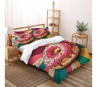 Donut Bedding Set Super King（260x220cm）, Dessert Quilt Set, for Boys Girls Teens Room Decor Food 3D Print Bed Sets 3 Pieces with Zipper Closure