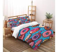 Donut Bedding Set Super King（260x220cm）, Food Quilt Set, Kids Adults Bedroom Decor, Dessert 3D Print Comforter Sets, 3-piece with Zipper Closure