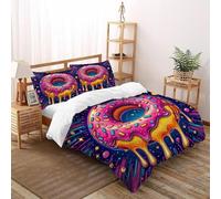 Donut Bedding Sets Super King（260x220cm）, Dessert Comforter Cover For Kids Boys Girls Teens Food 3D Print Bed Sets 3 Pieces with Zipper Closure