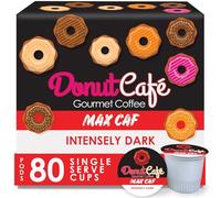 Donut Café Max Caf - Bold & Powerful High Caffeine Intensely Dark Roast Coffee Pods - For Keurig K Cup Brewers - Certified Non-GMO, Gluten-Free, Kosher - 1.5X Caffeine - 80 Count