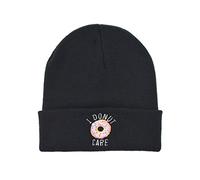 Donut Care Embroidered Alternative Kawaii Slogan Knitted Beanie Hat Black