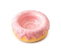 Donut Ceramic Cat Bowl, 15° Tilted Elevated Pet Food Water Bowl, Whisker Friendly Neck Protection Dish, Food Grade Ceramic Bowl for Cat Lovers for Kitten Puppy (Pink Glaze Flat Water Bowl)