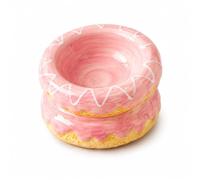 Donut Ceramic Cat Bowl, 15° Tilted Elevated Pet Food Water Bowl, Whisker Friendly Neck Protection Dish, Food Grade Ceramic Bowl for Cat Lovers for Kitten Puppy (Pink Glaze Tilted Food Bowl)
