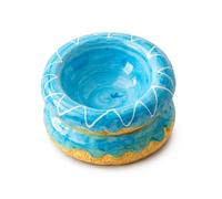 Donut Ceramic Cat Bowl, 15° Tilted Elevated Pet Food Water Bowl, Whisker Friendly Neck Protection Dish, Food Grade Ceramic Bowl for Cat Lovers for Kitten Puppy (Blue Glaze Tilted Food Bowl)