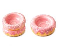 Donut Ceramic Cat Double Bowls Set,15° Tilted Elevated Cat Food Bowl & Water Bowl, Whisker Friendly Ceramic Cat Dishes for Small Dogs (Pink Glaze)