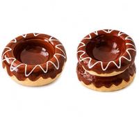Donut Ceramic Cat Double Bowls Set,15° Tilted Elevated Cat Food Bowl & Water Bowl, Whisker Friendly Ceramic Cat Dishes for Small Dogs (Chocolate Brown)