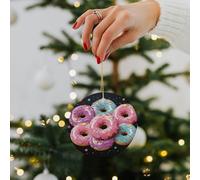 Donut Ceramic Christmas Ornaments - 2.8 Inch Round Double-Sided Xmas Tree Decorations with Gold Ribbon for Home Holiday Decor, Gift for Family & Friends