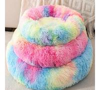 Donut Dog Bed 50cm Cat Bed Round Plush Pet Cushion Fluffy Rabbit Cave Pet Beds Warm Cozy Anti Anxiety Beds Dog, Rainbow