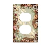 Donut Duplex Outlet Covers Wall Plate, Autumn Rustic Wine Glass Coffee Cup Autumn Brown Plastic Standard Size Double Power Outlet Cover Plate for Bedroom Bathroom Kitchen Entrance Decor