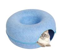 Donut Feline Cave - Sturdy Fabric Nesting, Circular Zip Fastener, Woolen | Versatile Animal Lounge for Playful Cats Seniors Small Dogs Backyard Balcony Living Room Furniture